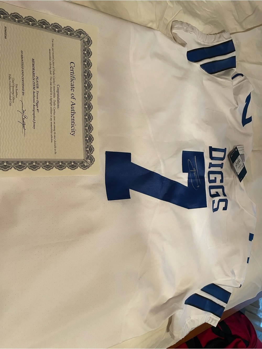 NFL White and Blue Diggs Autographed Men's Jersey